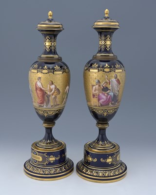 Lot 628 - A pair of Vienna porcelain vases and covers,...