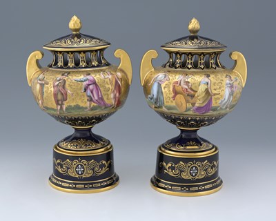 Lot 629 - A pair of Vienna porcelain pot pourri vases...