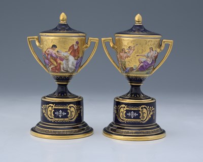Lot 630 - A small pair of Vienna porcelain vases and...