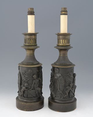 Lot 227 - A pair of bronze table lamps, 20th Century, of...