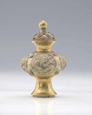 Lot 478 - A Chinese metal snuff bottle, trumpet footed...