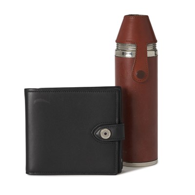 Lot 289 - Asprey, a leather wallet and an unassociated leather-bound flask.