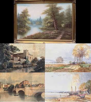 Lot 327 - A collection of pastoral watercolour and oil...