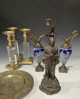 Lot 33 - Three metal and perspex candlseticks,...