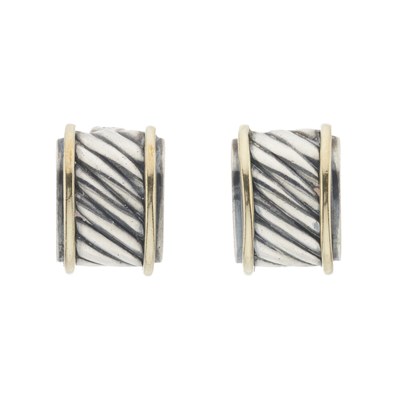 Lot 339 - David Yurman, a pair of silver and 14ct gold earrings.