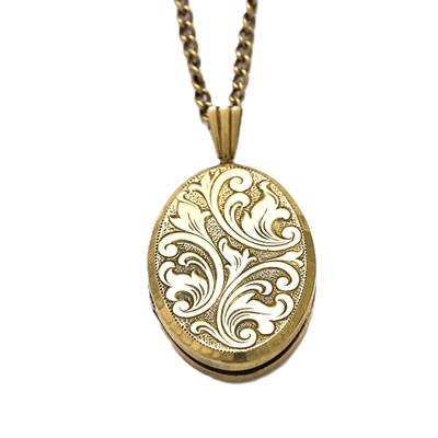 Lot 16 - A 9ct gold oval locket pendant, with chain