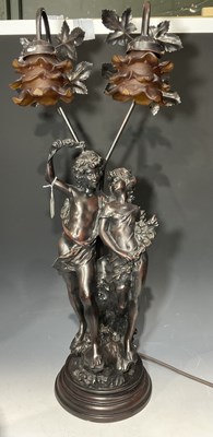 Lot 81 - A bronzed figural table two-light table lamp...