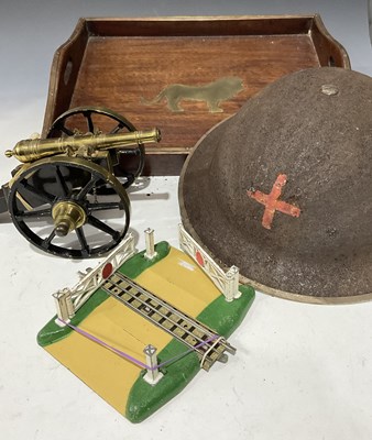Lot 35 - A miniature brass and wooden desk or tabletop...