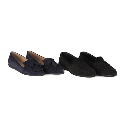 Lot 502 - Tod's, two pairs of ladies suede loafers.
