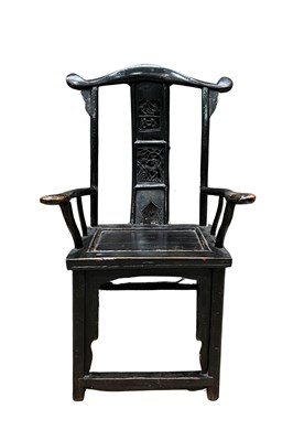 Lot 355 - A 19th century, elm, high yolk back arm chair,...