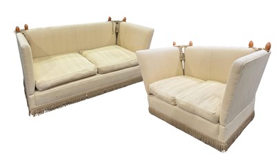Lot 393 - Two Knowl or drop-end sofas, a three seater...