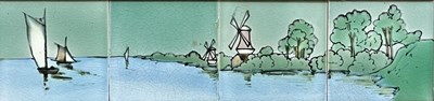 Lot 244 - An Art Deco four tile Dtch scene panel, Henry...