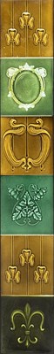 Lot 73 - Six Art Nouveau relief moulded tiles, majolica...