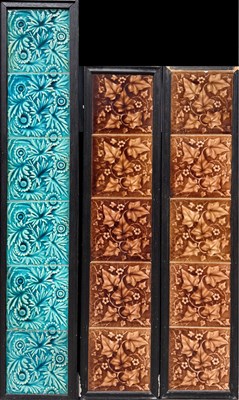 Lot 49 - Monochrome relief moulded majolica tiles...