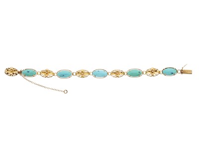 Lot 177 - A 14ct gold turquoise floral bracelet