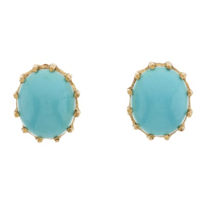 Lot 87 - A pair of gold turquoise single-stone stud earrings