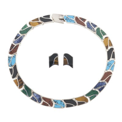 Lot 35 - A Mexican silver multi-gem necklace and earrings