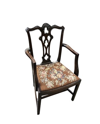 Lot 374 - A Georgian style mahogany splat back arm chair...