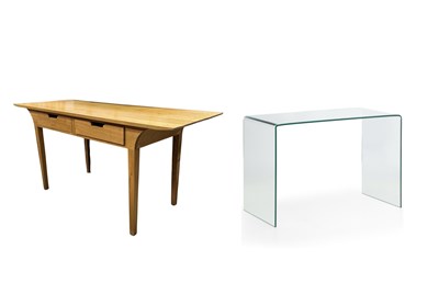 Lot 385 - A modern light oak console or side table with...