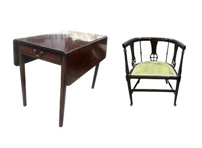 Lot 383 - An Edwardian ebonised tub chair in the arts...