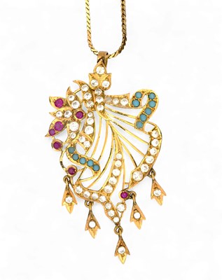 Lot 31 - A gold gem-set openwork pendant, with chain