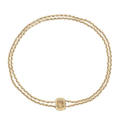 Lot 139 - A 19th century gold two-row necklace, with ruby floral clasp