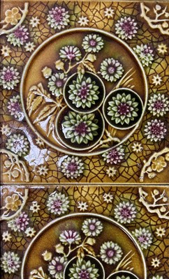 Lot 274 - A set of seven majolica relief moulded tiles,...