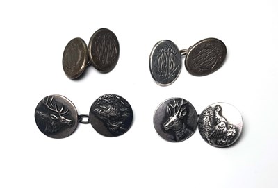 Lot 656 - Two pairs of white metal cufflinks