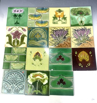 Lot 83 - Fifteen various Art Nouveau dust pressed tiles,...