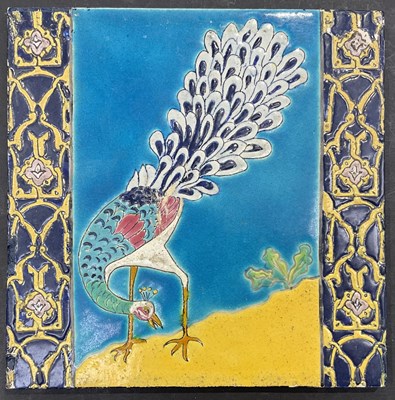 Lot 209 - Llongwy, a cloisonne enamelled faience tile,...