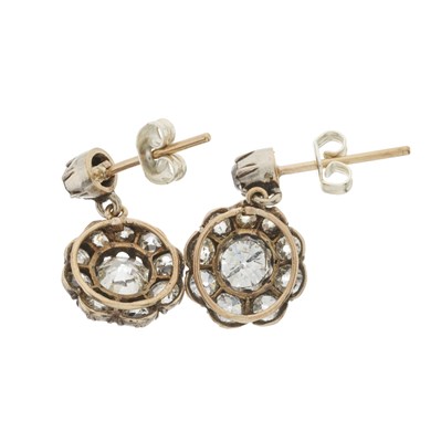 Lot 15 - A pair of 19th century diamond cluster drop earrings