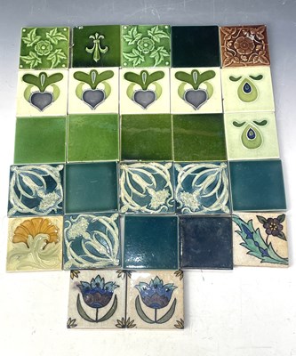 Lot 76 - Twenty seven Art Nouveau small tiles including...
