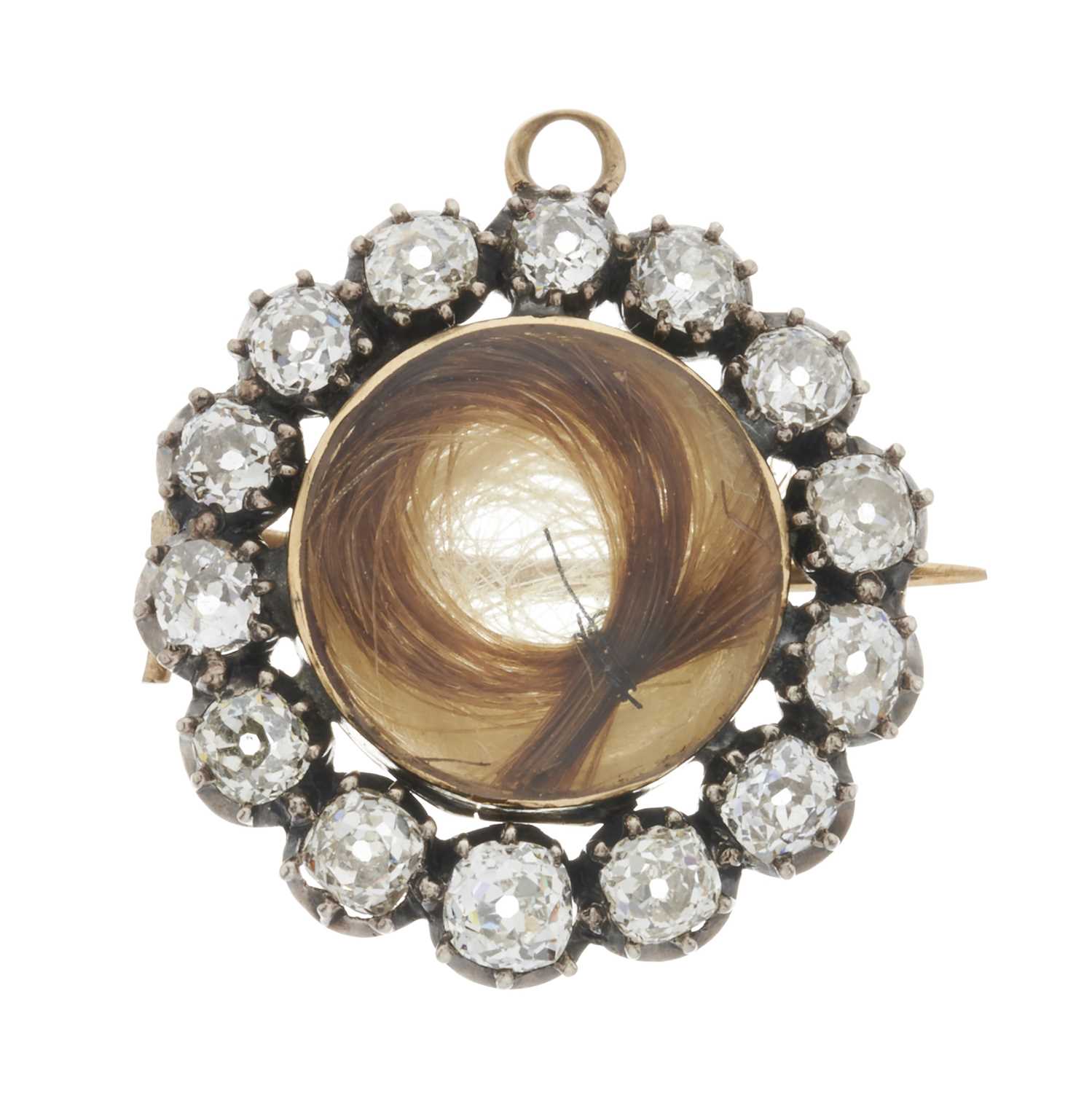 Lot 4 - A Georgian silver and gold diamond mourning brooch pendant