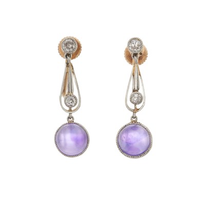Lot 10 - A pair of early 20th century amethyst and diamond drop earrings