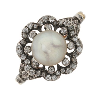 Lot 32 - A 19th century gold and silver, pearl and diamond cluster ring