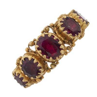 Lot 119 - A 19th century gold ruby five-stone ring