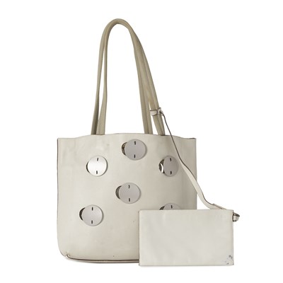 Lot 476 - Prada, a vintage pale grey leather tote w/ matching pouch.