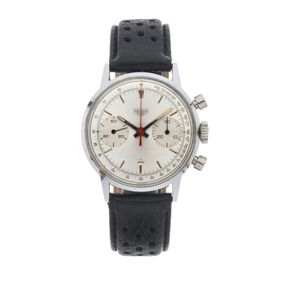Lot 215 - Heuer, a plated front with stainless steel back chronograph wrist watch