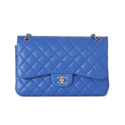 Lot 310 - Chanel, a blue Jumbo Classic Double Flap handbag.