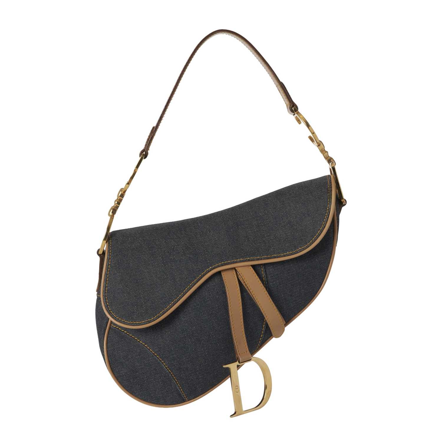 Lot 333 - Christian Dior, a blue demin Saddle handbag.