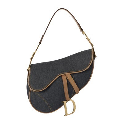 Lot 333 - Christian Dior, a blue demin Saddle handbag.