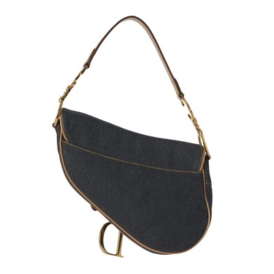 Lot 333 - Christian Dior, a blue demin Saddle handbag.