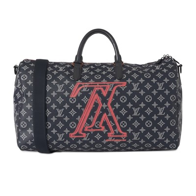 Lot 409 - Louis Vuitton, a monogram ink Upside Down Keepall Bandouliere 50 luggage bag.
