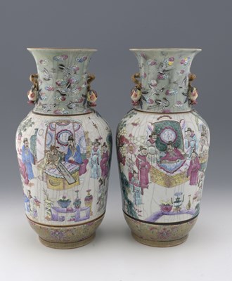 Lot 459 - A pair of Chinese famille rose baluster vases,...