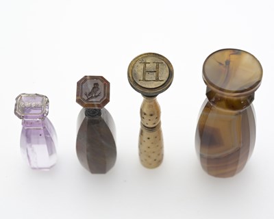 Lot 6 - Four 19th century hardstone and bone handled...