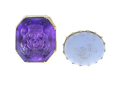 Lot 7 - Two intaglio engraved gem set gold coloured...
