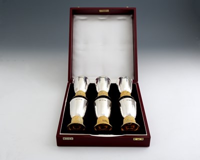 Lot 309 - A cased set of six Elizabeth II silver goblets,...