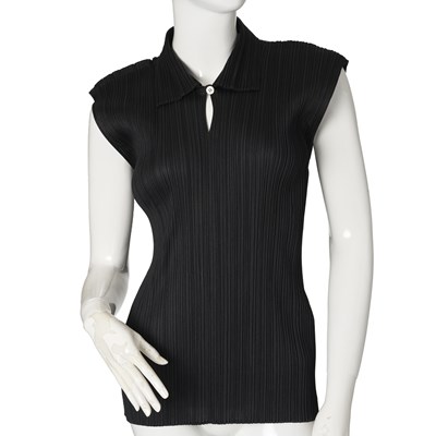 Lot 389 - Issey Miyake, a black pleated sleeveless blouse.