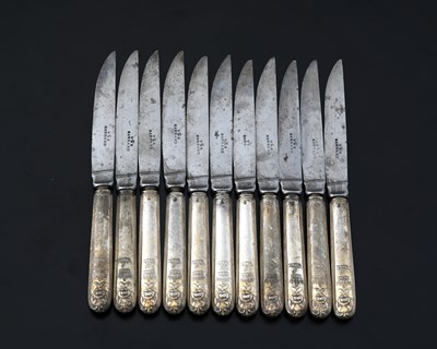 Lot 131 - A set of eleven Victorian knives, the silver...
