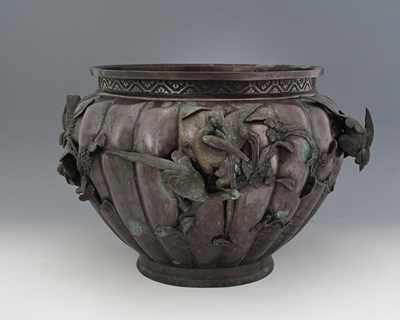 Lot 380 - A large Japanese bronze jardiniere, lobed and...